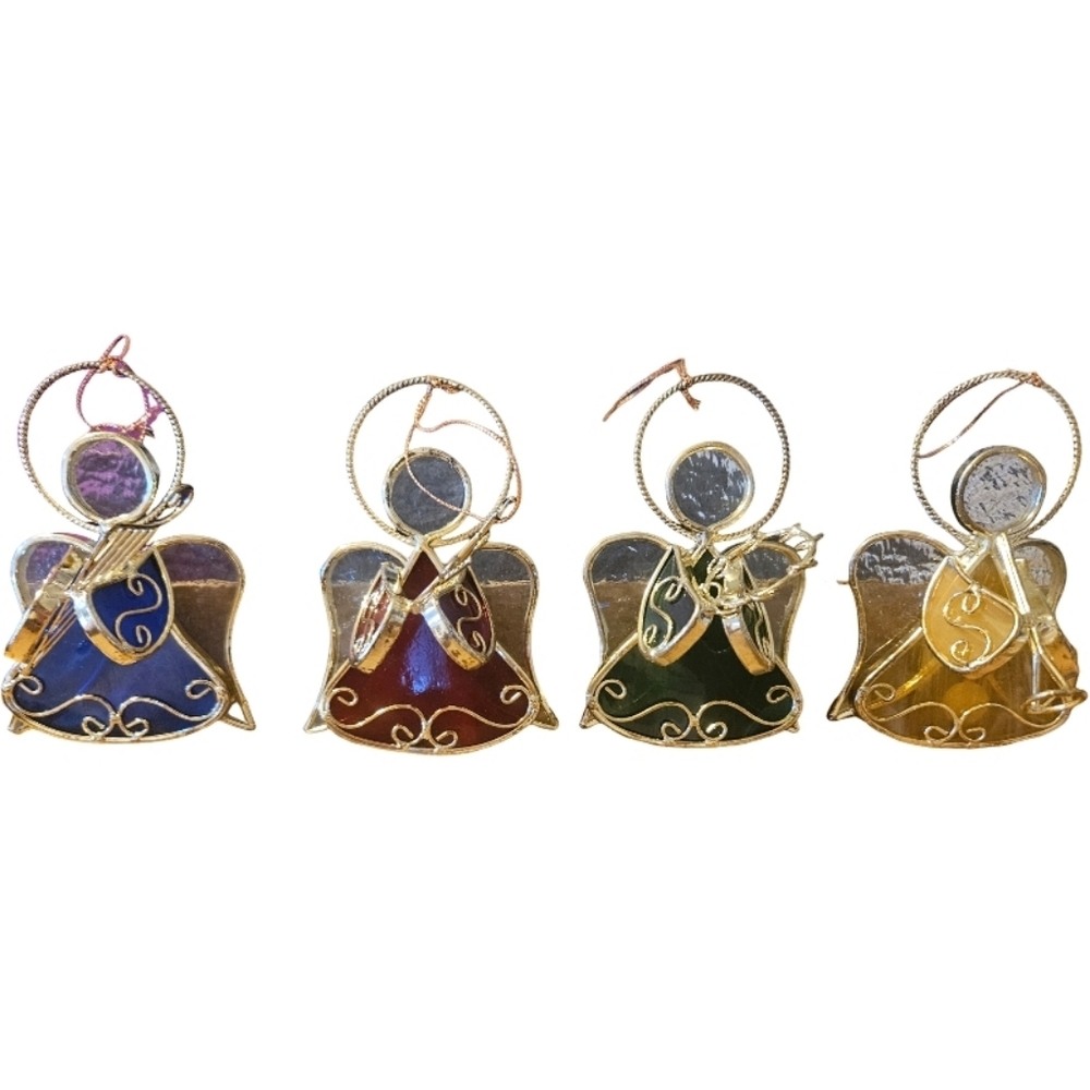 🎄4 Piece Stained Glass Angel Ornaments Angel Band w/Instruments